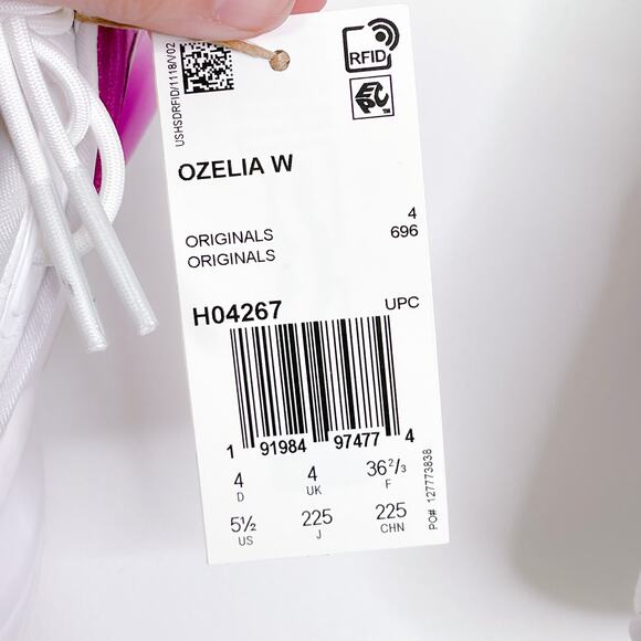 Adidas Ozelia Originals Lace Up Running Shoes White Signal Green size 5.5 NEW - Picture 10 of 12